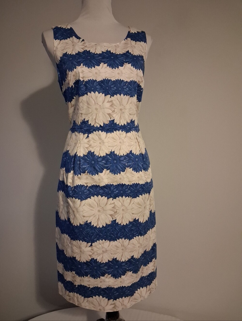 Talbots Blue and Cream Floral Stripe Sheath Dress